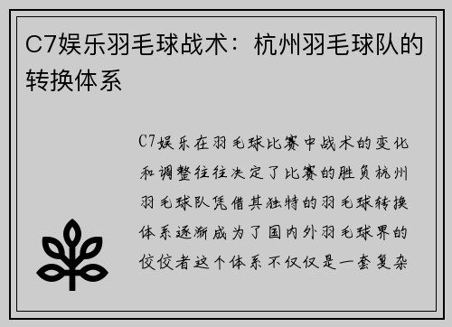 C7娱乐羽毛球战术：杭州羽毛球队的转换体系